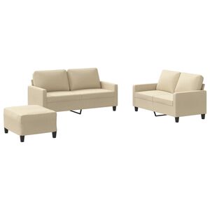 vidaXL 3-dijelni set sofa s jastucima krem od tkanine