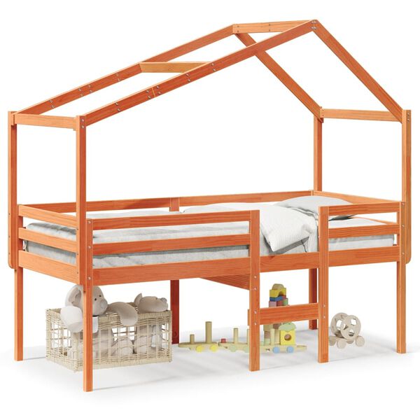 vidaXL Visoki krevet s krovom vo&scaron;tano smeđi 90x200 cm masivna borovina