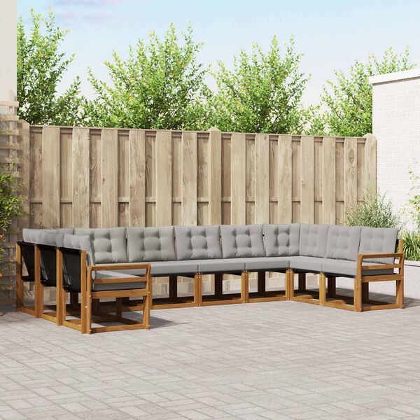 vidaXL Set vanjskih sofa s jastukom 10 pcs Prirodna i svijetlo siva