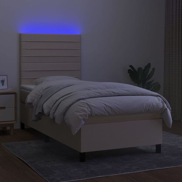 vidaXL Krevet box spring s madracem LED krem 80 x 200 cm od tkanine