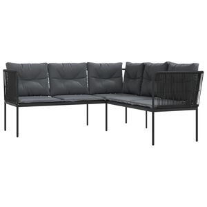 vidaXL Vrtna sofa s jastucima L-oblika crna od čelika i tekstilena