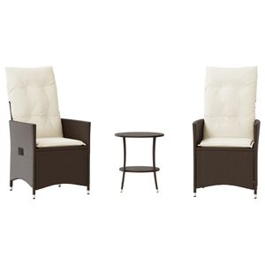 vidaXL 3-dijelni bistro set s jastucima smeđi od poliratana