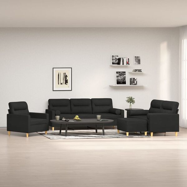 vidaXL 4-dijelni set sofa s jastucima crni od tkanine