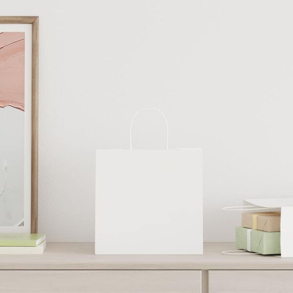 vidaXL Papirnate vrećice 250 kom s ručkama bijele 26x17x25 cm