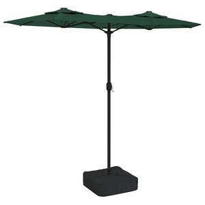 vidaXL Dvostruki vrtni suncobran s LED svjetlima zeleni 316 x 145 cm
