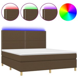 vidaXL Krevet box spring s madracem LED tamnosmeđi 180x200 cm tkanina