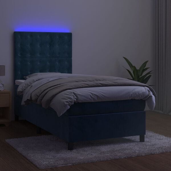 vidaXL Krevet box spring s madracem LED tamnoplavi 90x200 cm bar&scaron;un