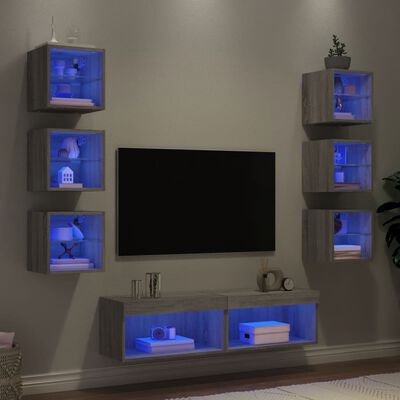 vidaXL 8-dijelni zidni TV elementi s LED svjetlima boja sivog hrasta