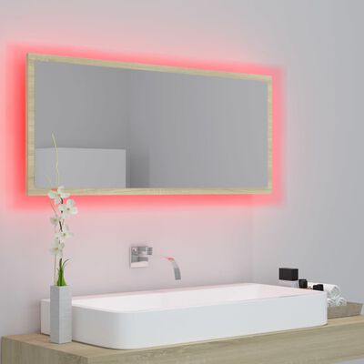 vidaXL LED kupaonsko ogledalo boja hrasta sonome 100x8,5x37 cm akrilno