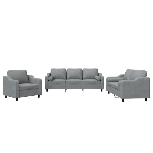 vidaXL 3-dijelni set sofa s jastucima svjetlosivi od tkanine