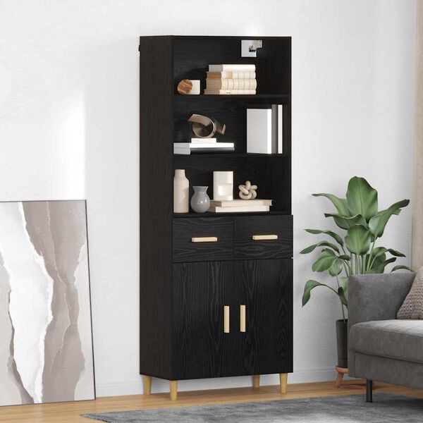 vidaXL Highboard Crni hrast 69,5 x 32,5 x 180 cm Konstruirano drvo