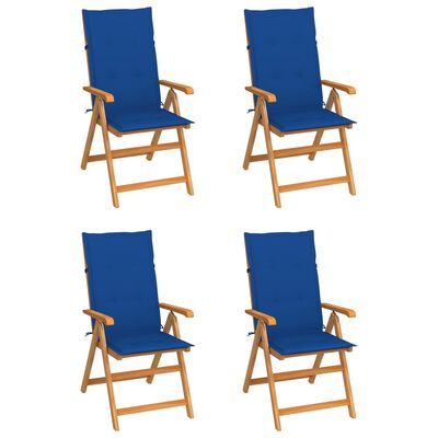 vidaXL Vrtne stolice s kraljevsko plavim jastucima 4 kom od tikovine
