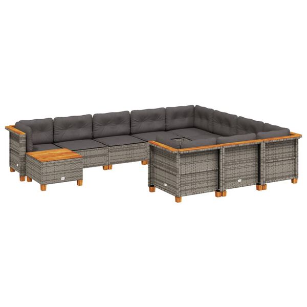 vidaXL 11-dijelni set vrtnih sofa od poliratana s jastucima sivi