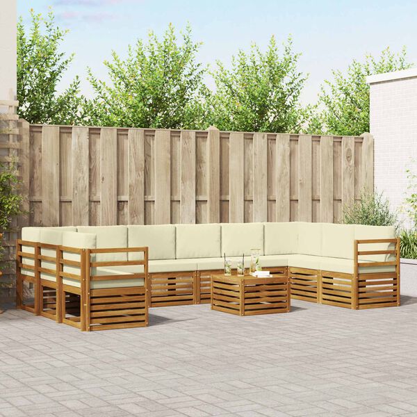 vidaXL Sekcijska garnitura 11 pcs Prirodna i krem Čvrsto drvo akacije