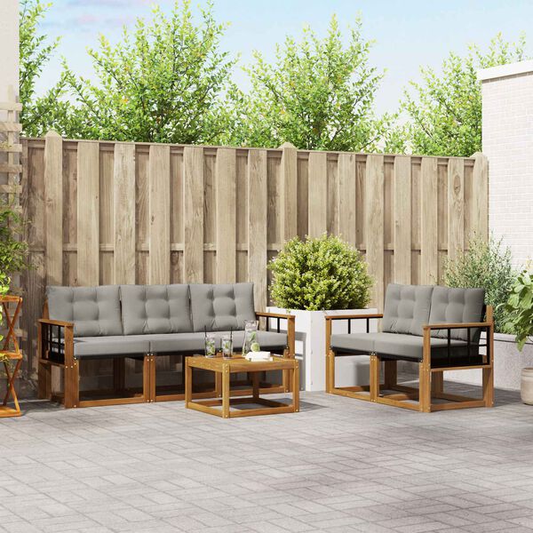 vidaXL Set vanjskih sofa s jastukom 6 pcs Prirodna i svijetlo siva