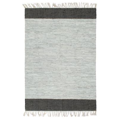 vidaXL Ručno tkani tepih Chindi od kože 190x280 cm svjetlosivi i crni