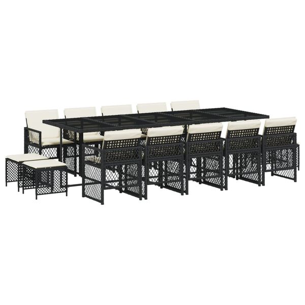 vidaXL 15-dijelni vrtni blagovaonski set s jastucima poliratan crni