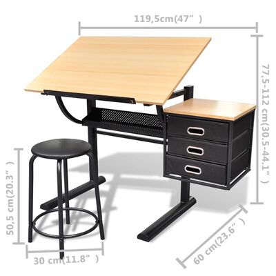 Radni stol s nagibom pločom i stolicom za crtanje