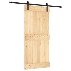 vidaXL Klizna vrata Prirodna i crna 95 x 210 cm Čvrsta borovina