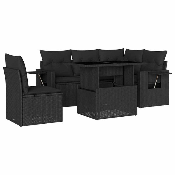 vidaXL 6-dijelni set vrtnih sofa s jastucima crni od poliratana