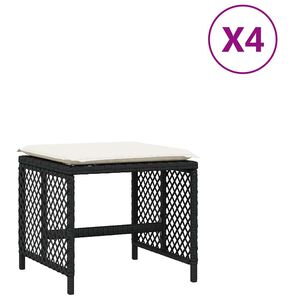 vidaXL Vrtni taburei s jastucima 4 kom crni 41x41x36 cm od poliratana