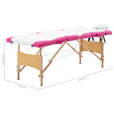 vidaXL Sklopivi stol za masažu s 4 zone drveni bijelo-ružičasti