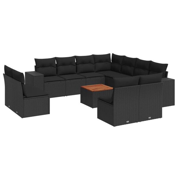 vidaXL 12-dijelni set vrtnih sofa od poliratana s jastucima crni