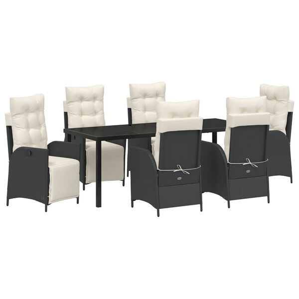 vidaXL Vrtni set za objed s jastukom 7 pcs Crna poliratan