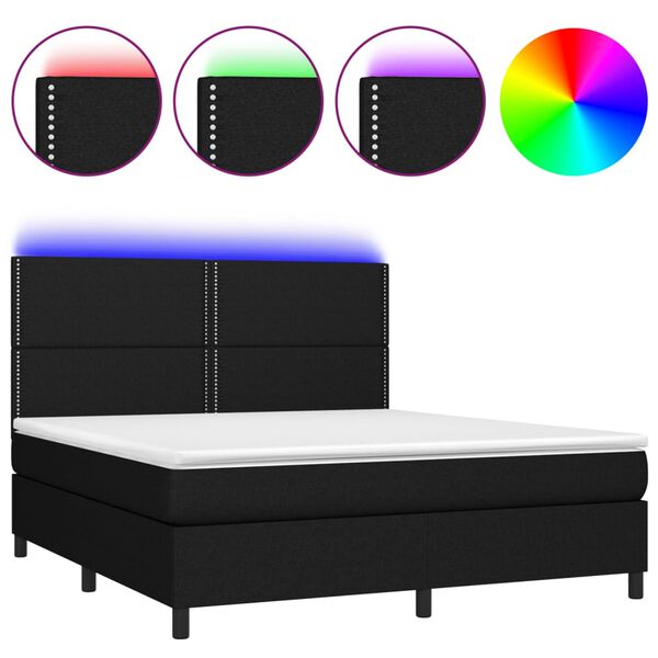 vidaXL Krevet box spring s madracem LED crni 160x200 cm od tkanine