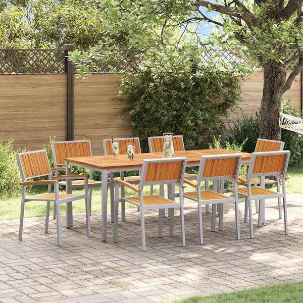 vidaXL Vrtni set za objed 9 pcs Siva i smeđa 200 x 90 x 75 cm