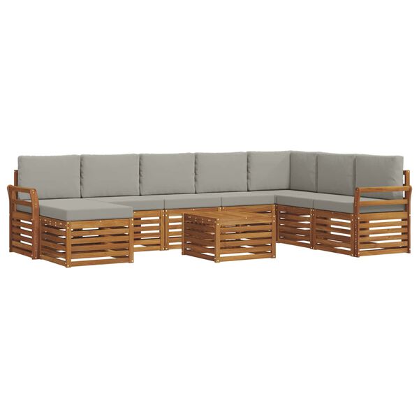 vidaXL Setovi sofa 9 pcs Prirodna i svijetlo siva Čvrsto drvo akacije