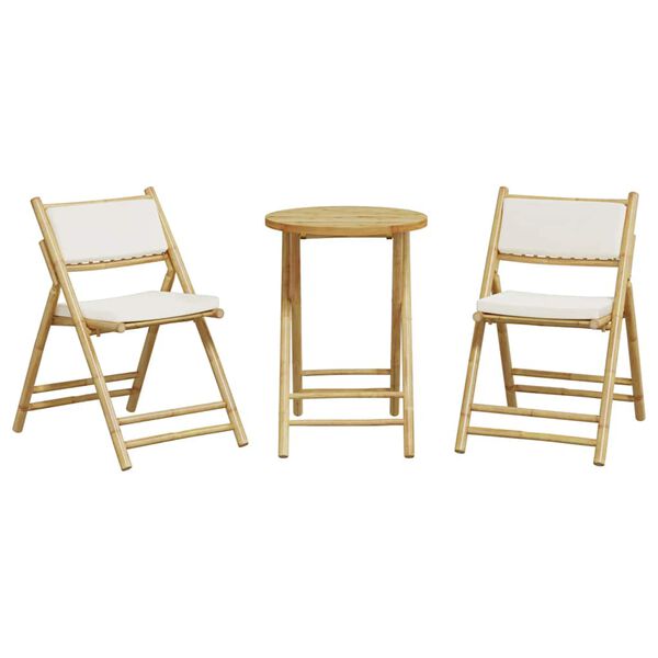 vidaXL 3-dijelni sklopivi bistro set s krem bijelim jastucima bambus