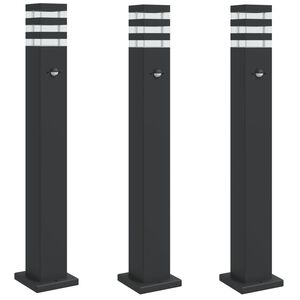 vidaXL Vanjske podne svjetiljke s senzorima 3kom crne 80cm aluminijske