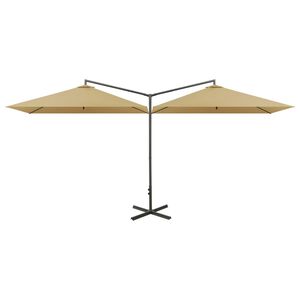 vidaXL Dvostruki suncobran s čeličnim stupom 600 x 300 cm smeđesivi