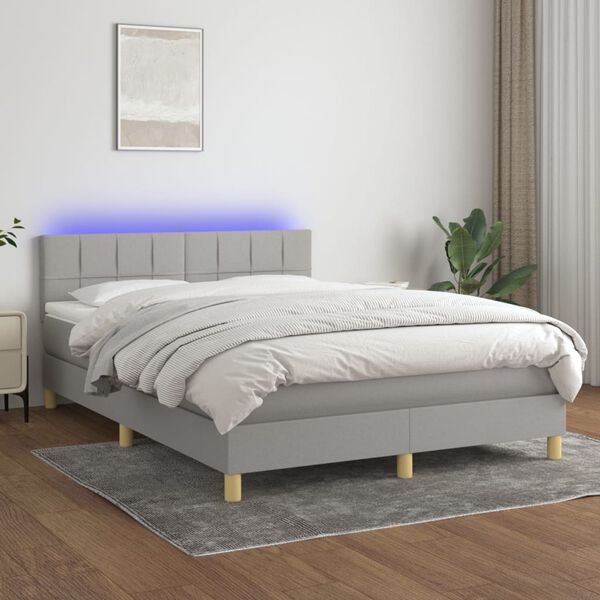 vidaXL Krevet box spring s madracem LED svjetlosivi 140x200 cm tkanina