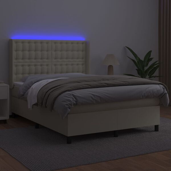 vidaXL Krevet box spring s madracem LED krem 140x200cm od umjetne kože