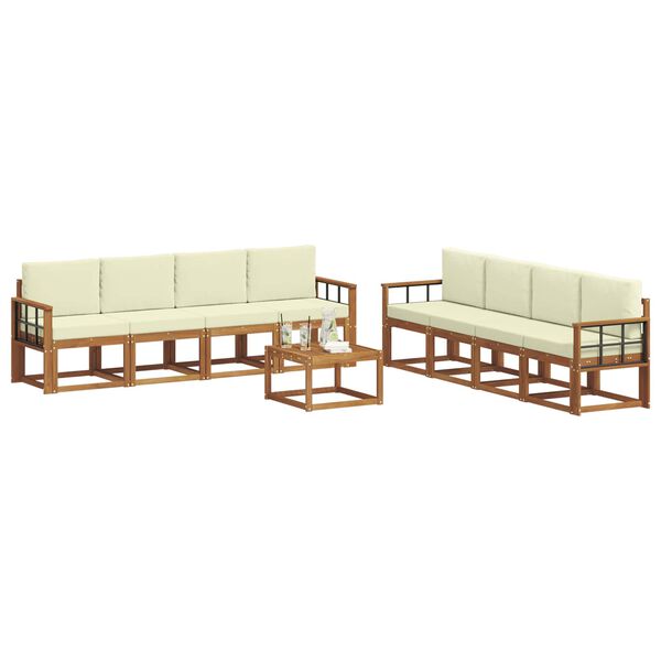vidaXL Set vanjskih sofa 9 pcs Prirodna i krem Čvrsto drvo akacije