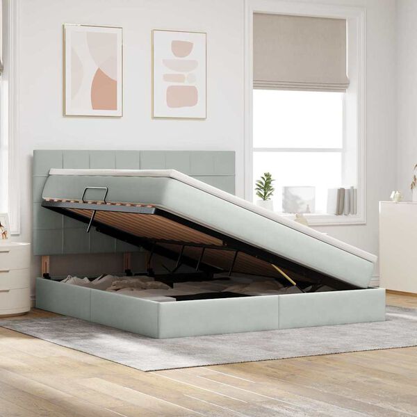 vidaXL Krevet s prostorom za pohranu s LED-om Svijetlo siva Bar&scaron;un