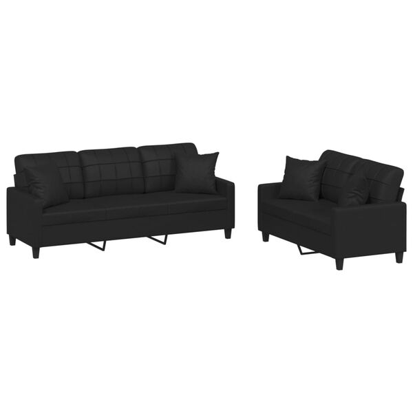 vidaXL 2-dijelni set sofa s jastucima crni od umjetne kože