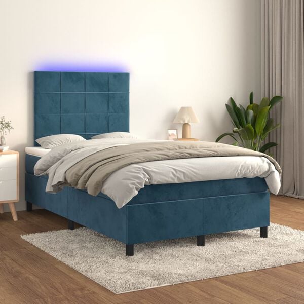 vidaXL Krevet box spring s madracem LED tamnoplavi 120x200 cm bar&scaron;un