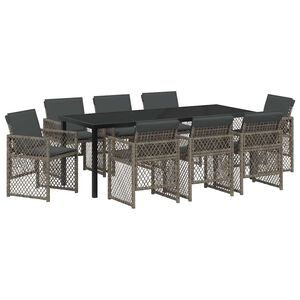 vidaXL Vrtni set za objed 9 pcs Siva poliratan
