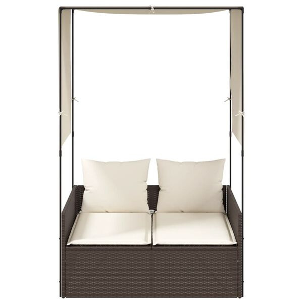 vidaXL Dvostruka ležaljka s krovom i zastorima smeđi od poliratana