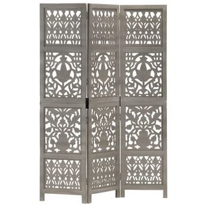 vidaXL Sobna pregrada s 3 panela siva 120 x 165 cm masivno drvo manga