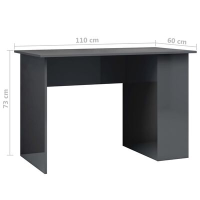 vidaXL Radni stol visoki sjaj sivi 110 x 60 x 73 cm od iverice