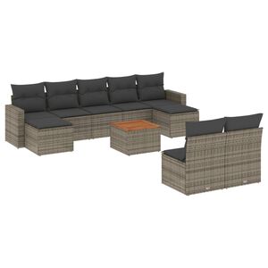 vidaXL 10-dijelni set vrtnih sofa od poliratana s jastucima sivi