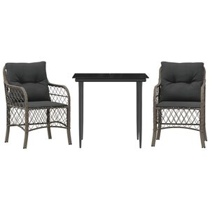 vidaXL 3-dijelni bistro set od poliratana s jastucima sivi