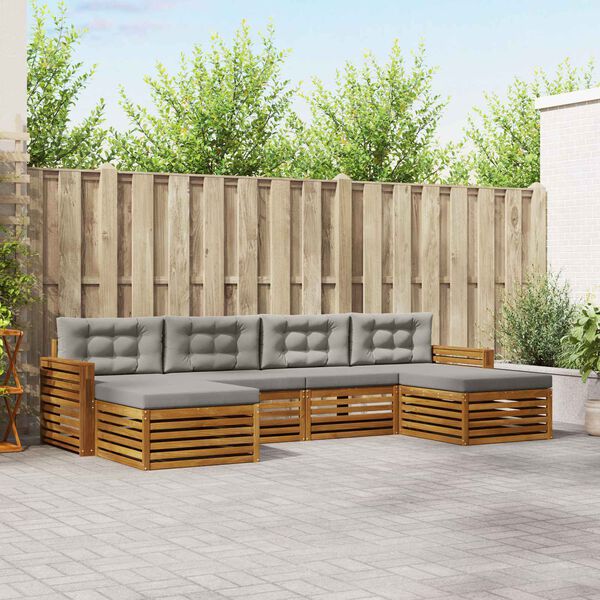 vidaXL Setovi sofa 6 pcs Prirodna i svijetlo siva Čvrsto drvo akacije