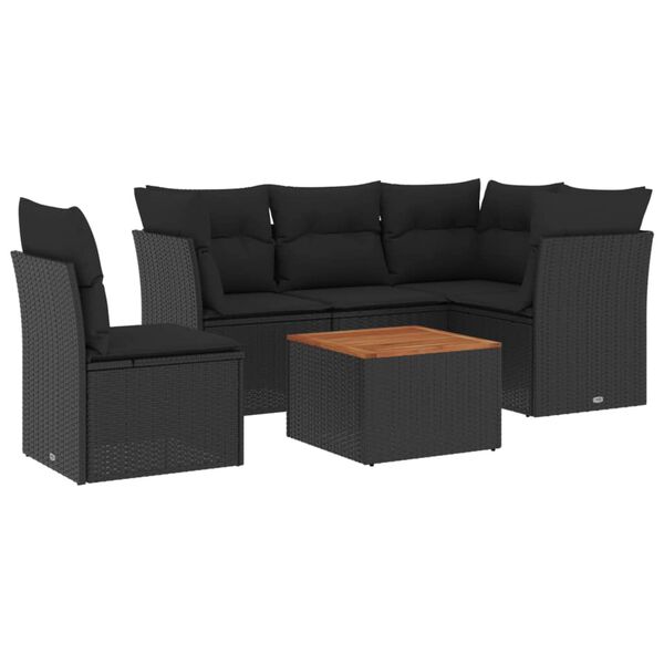vidaXL 6-dijelni set vrtnih sofa s jastucima crni od poliratana