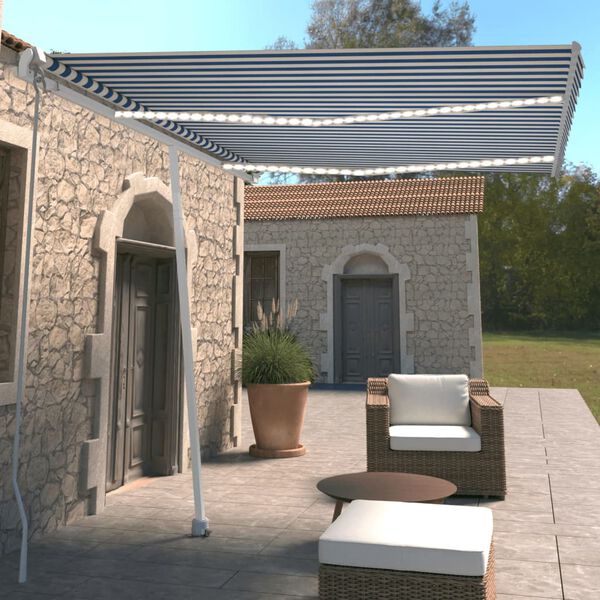 vidaXL Tenda na ručno uvlačenje LED 350 x 250 cm plavo-bijela