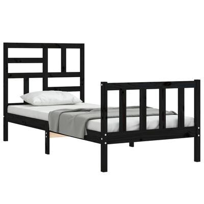 vidaXL Okvir za krevet s uzglavljem crna 100x200 cm od masivnog drva